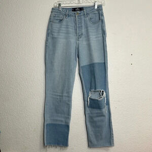 Hollister Womens Size 27 Low Rise Jean Legging Two Tone Denim Distressed Cut Off